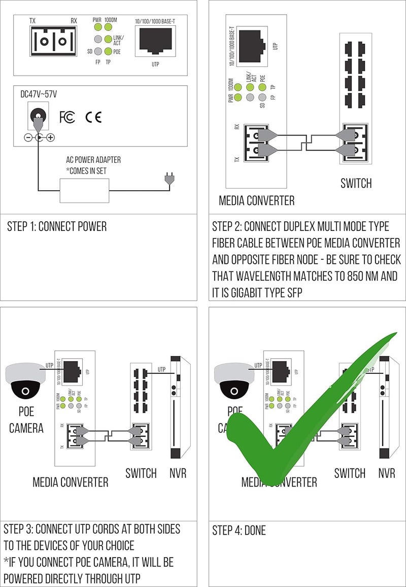 ADNET PoE Fiber Multimode LC 850nm Gigabit Ethernet Media Converter - Supplies IEEE 802.3 PoE & PoE+ PSE Power & Extends Distance Over Fiber up 550m (0.34 Miles) - 10/100/1000 Autosensing UTP LAN Port - Image 5